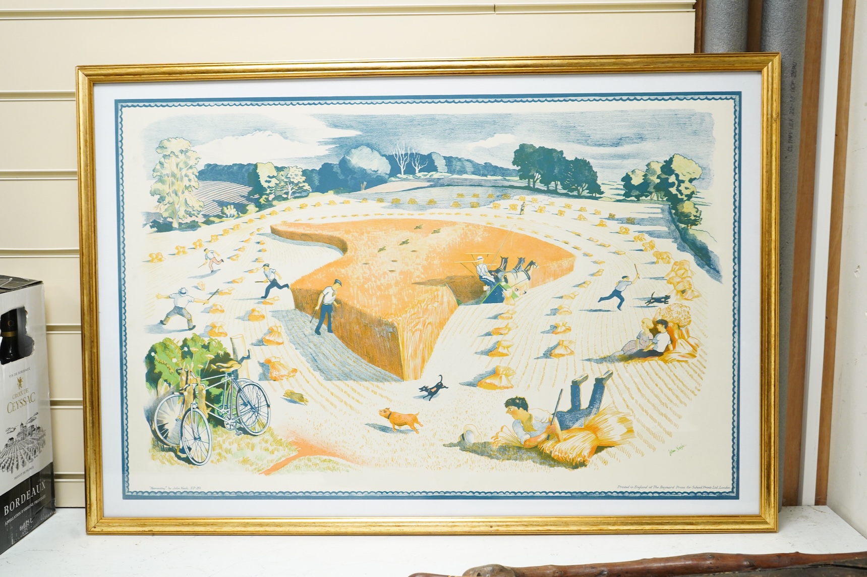 After John Nash CBE RA (1893-1977), 'Harvesting', SP.20, printed in England at the Baynard Press, lithographic school print, 53 x 80cm